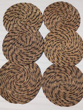 Set of 6 Vintage Rattan Woven Placemats 13.5" Round Boho Coastal Wicker Chargers